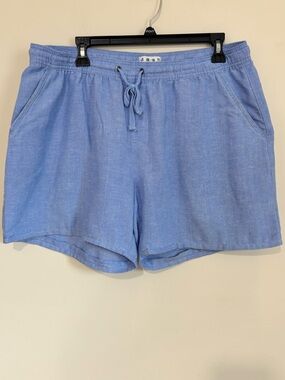 Dash High Rise Blue Linen Blend Pull On Coastal Beachy Slouchy Shorts women XL